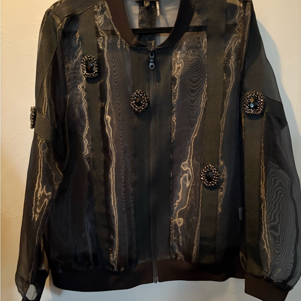 Jane & John by Tricotto Sheer Jacket w Vintage Rhinestones XL